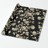白黒の金ゴールドの花柄Toile ラッピングペーパー (アンロールド)