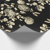 白黒の金ゴールドの花柄Toile ラッピングペーパー (角)