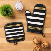 白黒の金ゴールドアクデント 鍋つかみ&鍋敷きセット (トップダウン)