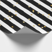 白黒の金ゴールドストライプドットのパターン ラッピングペーパー (角)