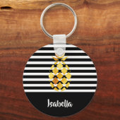 白黒の金ゴールドストライプパイナップル キーホルダー (正面)