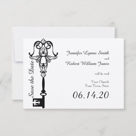 白黒の鍵結婚式の日付を保存 セーブザデート (正面)