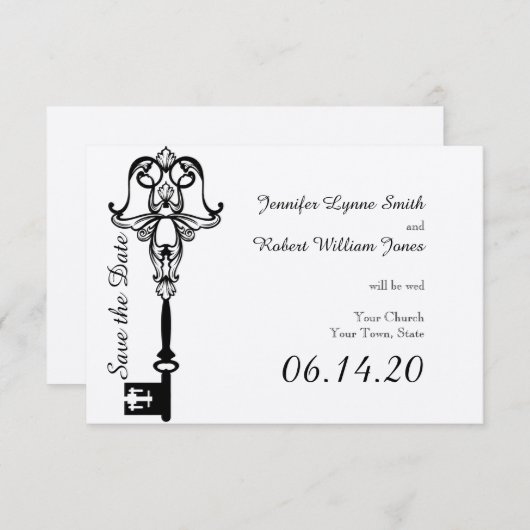 白黒の鍵結婚式の日付を保存 セーブザデート (正面/裏面)