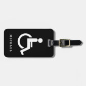 白黒の障害者のハンディキャップ記号ラウンド ラゲッジタグ (正面横)