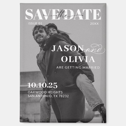 白黒の雑誌の表紙の写真の結婚式 マグネット (正面)