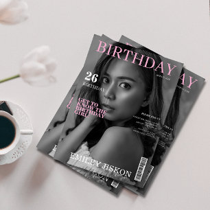 白黒の雑誌の表紙の写真26歳の誕生日 招待状