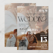 白黒の雑誌の表紙 ウェディング 招待状 (正面/裏面)