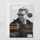 白黒の雑誌スタイルの編集された61歳の誕生日 招待状 (正面)