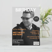 白黒の雑誌スタイルの編集された61歳の誕生日 招待状 (スタンド正面)