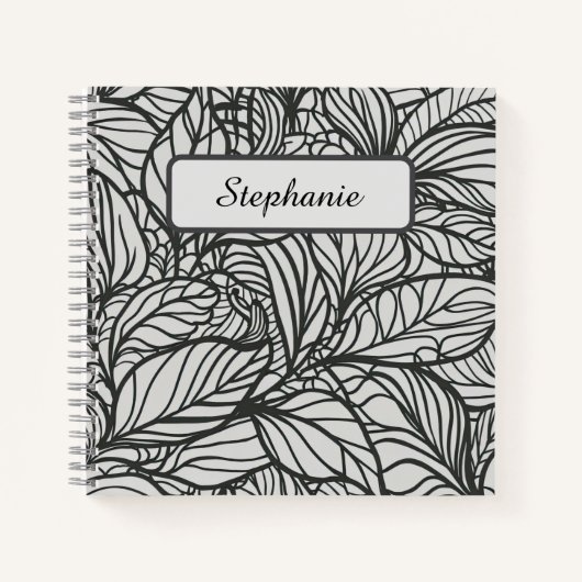 白黒の離れパターンパーソナライズされた ノートブック (正面)
