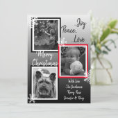 白黒の雪の結晶の家族の写真クリスマス 招待状 (スタンド正面)