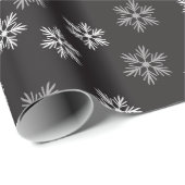 白黒の雪の結晶の模様 ホリデー ラッピングペーパー (ロールコーナー)