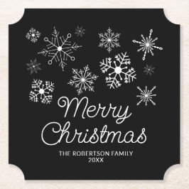 白黒の雪の結晶クリスマスパーティー ペーパーコースター