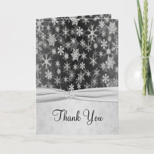 白黒の雪の結晶サンキューカード サンキューカード (正面)