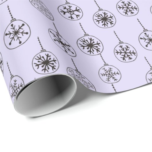白黒の雪の結晶モダン紫のクリスマス ラッピングペーパー (ロールコーナー)