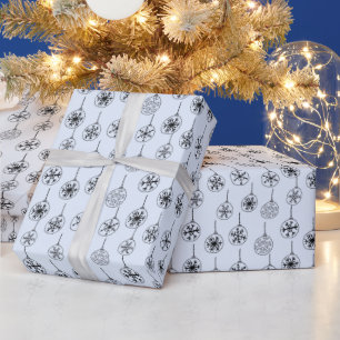 白黒の雪モダン片の青いクリスマス ラッピングペーパー