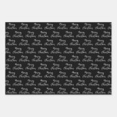 白黒の雪モダン片、メリークリスマス ラッピングペーパーシート (正面2)