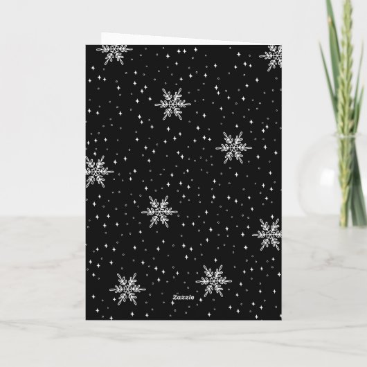 白黒の雪片の季節がクリスマスを迎える シーズンカード (裏面)