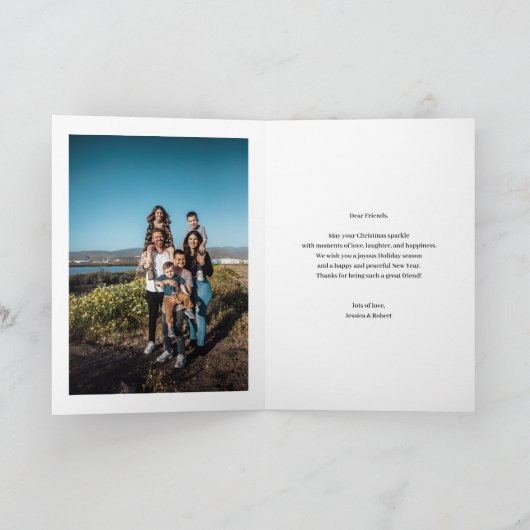 白黒の雪片の季節がクリスマスを迎える シーズンカード (内部)