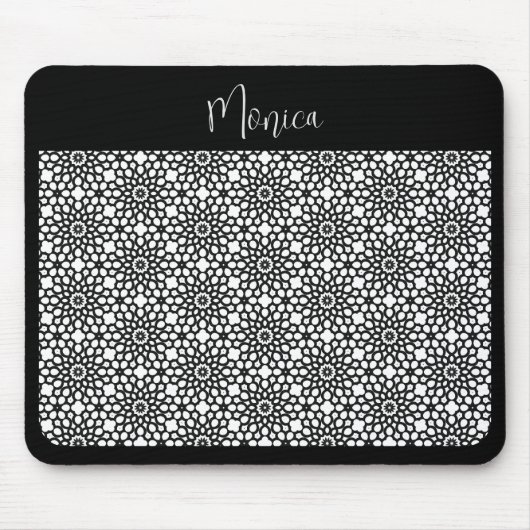 白黒の雪片の花模様 マウスパッド (正面)