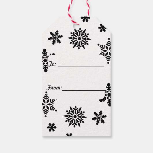 白黒の雪片ギフトまたはメッセージカード ギフトタグ (裏面)