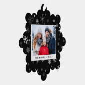 白黒の雪片メリークリスマスフォト オーナメントカード (右)