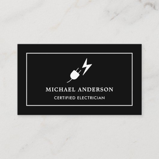 白黒の電源プラグ認定電気技師 名刺 (正面)