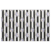 白黒の青ストライプとクリームフローラ ファブリック (ファットクウォーター)