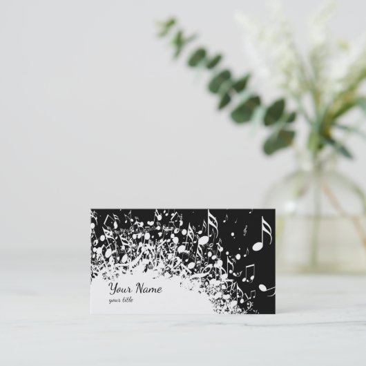 白黒の音楽の爆発デザイン 名刺 (スタンド正面)