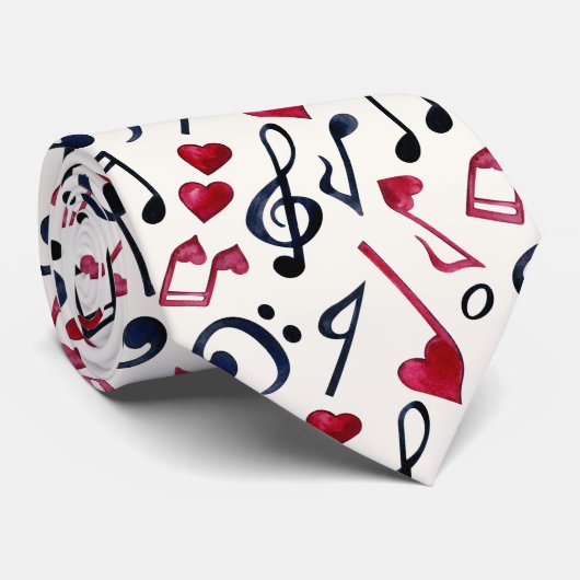 白黒の音楽ノートと記号 ネクタイ (ロール)