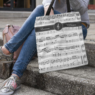 白黒の音楽ノートの名前 トートバッグ