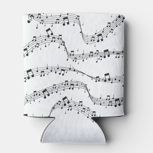 白黒の音楽ノートパターンミュージシャン 缶クーラー (裏面)