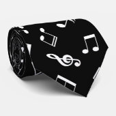 白黒の音楽ノートパターン ネクタイ (ロール)