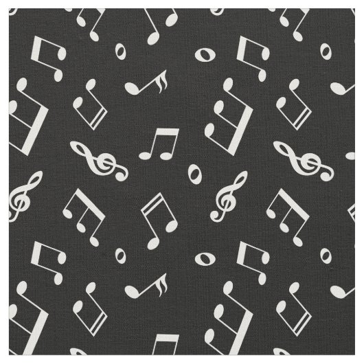 白黒の音楽ノートパターン ファブリック (クローズアップ)