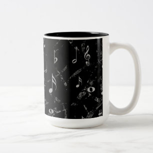 白黒の音楽ノート模様コーヒーマグ ツートーンマグカップ