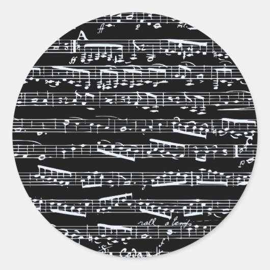 白黒の音楽ノート ラウンドシール (正面)