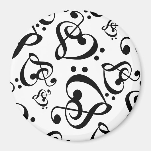 白黒の音楽パターンマグネット マグネット (正面)