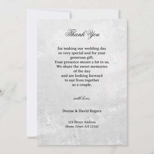 白黒の音楽結婚の写真ありがとう サンキューカード (裏面)