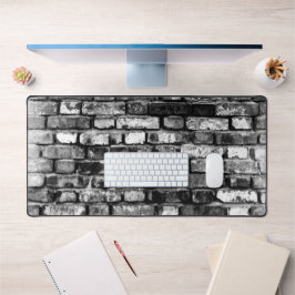 白黒の風化レンガ壁デスクマットパッド デスクマット