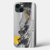 白黒の風景 ゴールドの月 名前入りカスタム Case-Mate iPhoneケース (裏面)