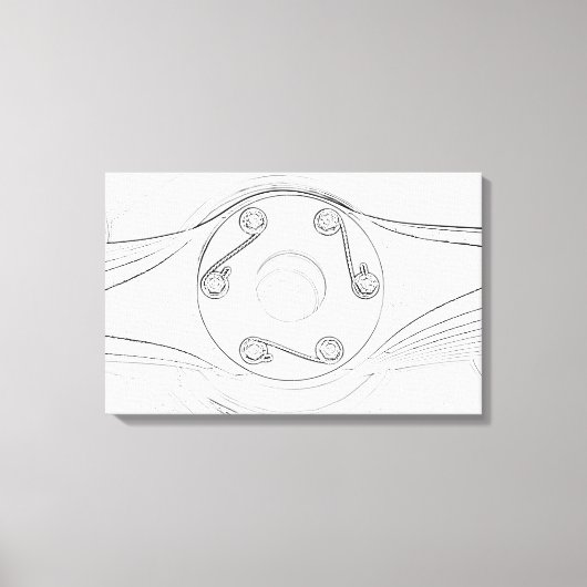 白黒の飛行機プロペラスケッチ キャンバスプリント (正面)