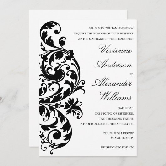 白黒の飾り|結婚式招待状 招待状 (正面/裏面)