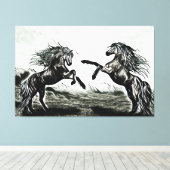 白黒の馬のペア キャンバスプリント (インサイチュ (ウッドフロア))
