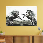 白黒の馬のペア キャンバスプリント (インサイチュ (リビング))