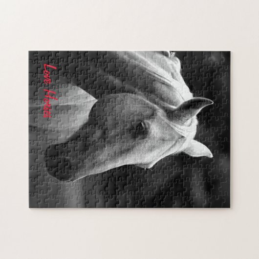 白黒の馬の写真-動物アートラブウマズ ジグソーパズル (横)