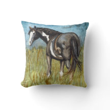 白黒の馬の絵を描水色アート