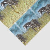 白黒の馬の絵を描水色アート 薄葉紙 (詳細)