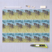 白黒の馬の絵を描水色アート 薄葉紙 (クラフト)