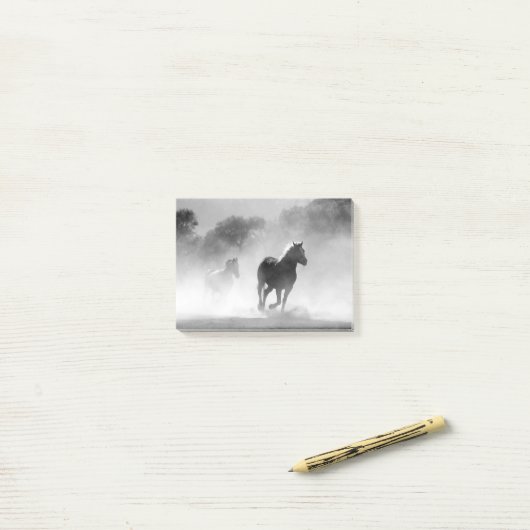 白黒の馬ランニングの写真アートワーク ポストイット (デスク上)