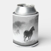 白黒の馬ランニングの写真アートワーク 缶クーラー (缶正面)